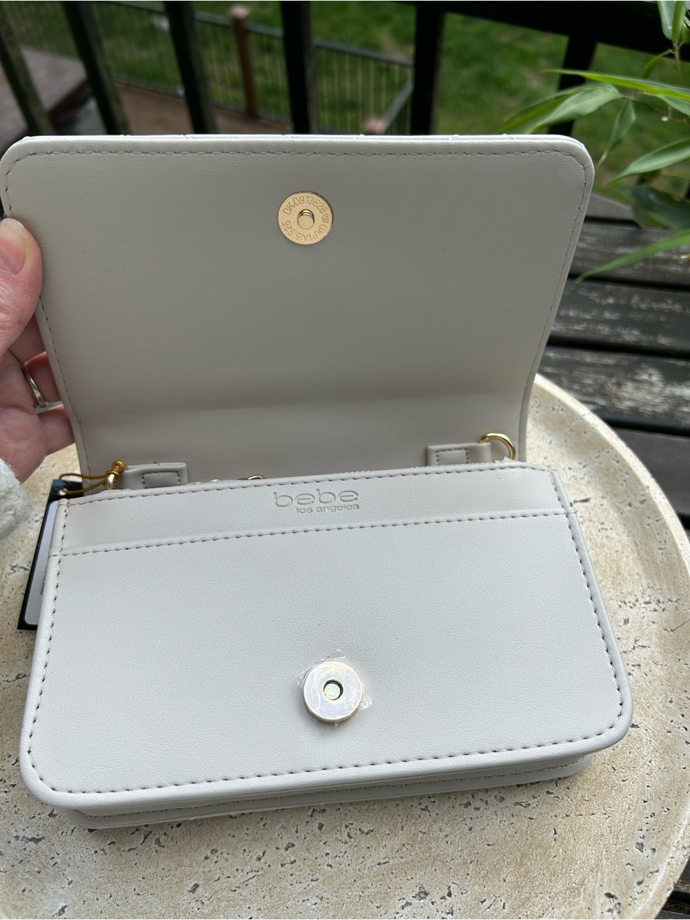 bebe Quilted Crossbody Bag in‎ Light Gray with Gold Plaque - Picture 7 of 7